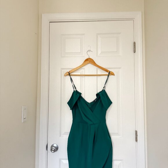 ☀️ LULUS Sweetest Love Hunter Green Off-the-Shoulder Bodycon Dress Mini Pleated - Picture 6 of 7